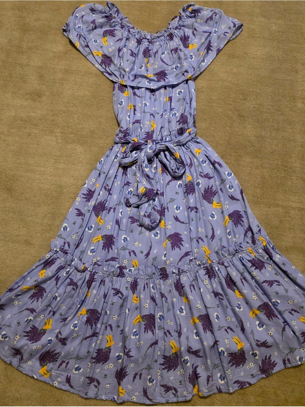 Disney Lavender Floral Tiered Maxi Skirt with Yellow Accents